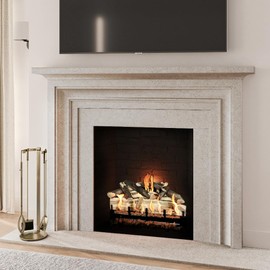 Modern Ember Knoll Fireplace Tool Set in Aged Brass - Includes Brush, Shovel, Fire Poker, Tongs, and Stand - Steel Construction