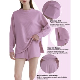 DITOK Women’s Tracksuit Set – Comfy Ribbed Knit Sweatshirt & Shorts,Sweat Set for Women Ideal for Casual Summer Wear, Pink