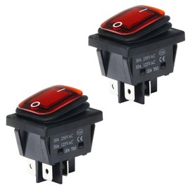 Powice 2 x Glow Switch IP65 Waterproof Type, Ship Type Self-Locking 4-Pin Switch 230 V with Red Light, Rocker Switch 16A/230V/20A/110V (Red)