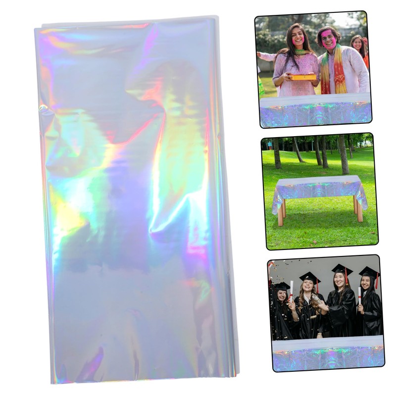 COHEALI Space Iridescent Tablecloth Set 4pcs Silver Party Decorations Wedding