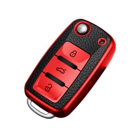 Happyit TPU Leather Car Key Case Cover Fit for Volkswagen VW Bora Beetle Tiguan Polo Passat B5 B6 MK5 6 Jetta Eos Seat Sagitar Golf 6 3 Buttons (Red)