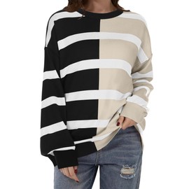 Zeagoo Womens Striped Oversized Sweater 2025 Crew Neck Long Sleeve Knitted Color Block Casual Loose Pullover Top