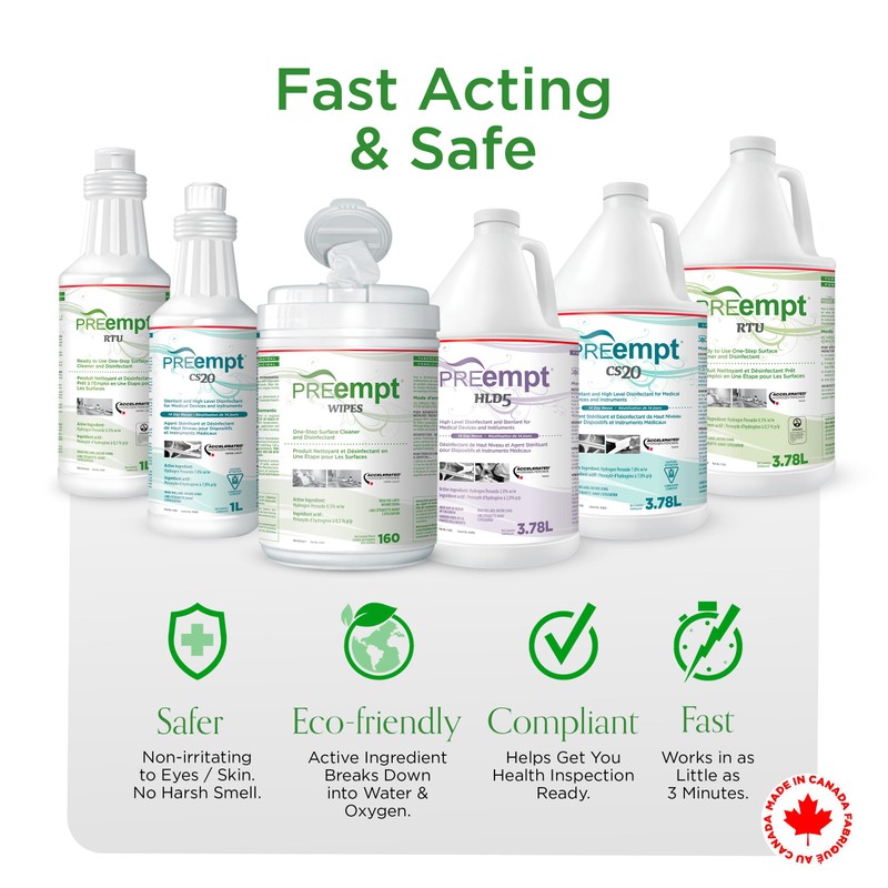 PreEmpt Wipes, 160 Count, Hospital Grade One-Step Surface Cleaner, and