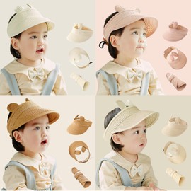 Volicph Baby Boys and Girls Universal Straw Hat Summer Sun Hat Soft Straw Hat Beach Sun Protection Hat Travel Sun Hat Baby Summer Straw Hat Empty Top Straw Hat, A-khaki