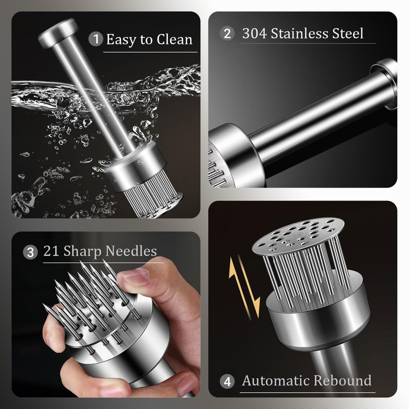 Stainless Steel Meat Tenderizer with Needle Blades, Dishwasher Safe Kitchen