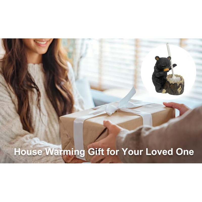 BGBWBFBR Whimsical Black Bear Toilet Brush Holder Set - Unique