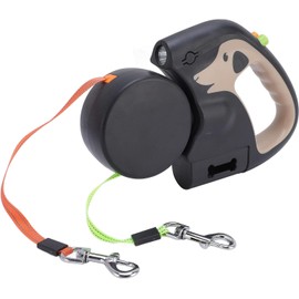 Luocute Correa Retráctil Automática para Perros, Diseño de Doble Cabeza para 2 Perros con Batería de 500 Mah, Longitud Ajustable sin Enredos para Razas Pequeñas, Medianas y Grandes (Caqui)
