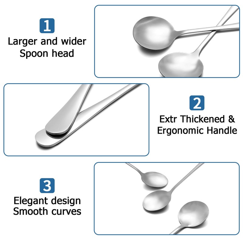 2 Piece Soup Spoons, Round Stainless Steel Bouillon Spoons Round