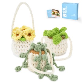 CROCHET BOX Crochet Kit for Beginners: 3 PCS Hanging Potted Plant Crochet Kit, Starter Crochet Kit for Adults Teens, All You Need in, Step-by-Step Video Tutorials, Instructions, Birthday Gift.