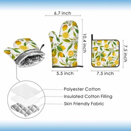 Samgula Yellow Lemon Oven Mitts and Pot Holders Sets Summer Fruit Leaves Nature Floral Heat Resistant 3pcs for Cooking Baking BBQ
