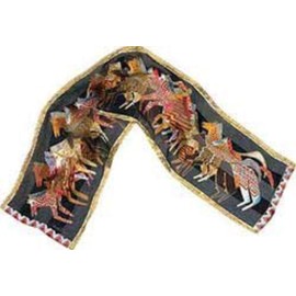 Native Horses Black Silk Scarf with Sequins by Laurel Burch