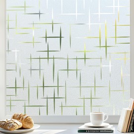rabbitgoo Window Privacy Film Frosted Glass Window Film, Decorative Privacy Cling, UV Blocking Staic Cling Bathroom Glass Frosting Sticker, Non-Adhesive Front Door Cover, Cross Pattern, 17.5" x 118"