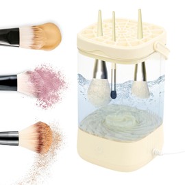 TOEDO Makeup Brush Cleaner Machine, Automatic Spinning Make up Brush Cleaner with Brush Clean Mat for Makeup Sponges and Brushes Cleaning and Drying(Beige)