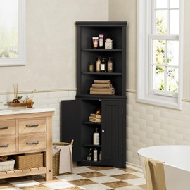 YESHOMY Corner Cabinet,Storage Cupboard with Doors,Tall Storage Cabinet with Adjustable Shelves, for Living Room,Bathroom,Kitchen,Dark Black