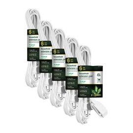 GoGreen Power Inc. (GGN-24706-5) 16/2 6' Household Extension Cord, 3 Outlets, White, 6ft, 5 Pack