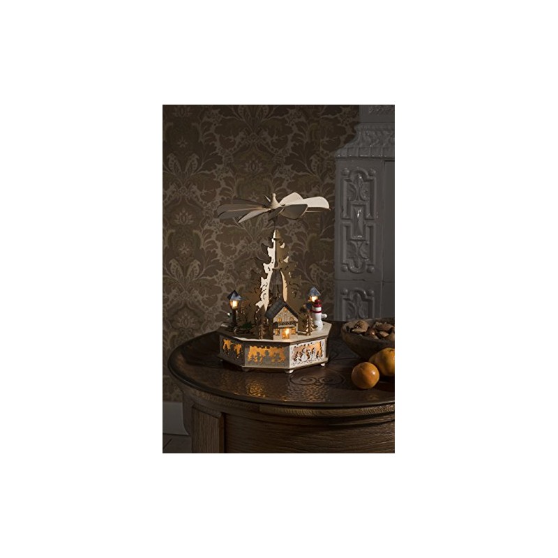 Konstsmide, 3220-100, LED Holzpyramide, naturfarben, mit USB-Anschluss, 8 warm weiße