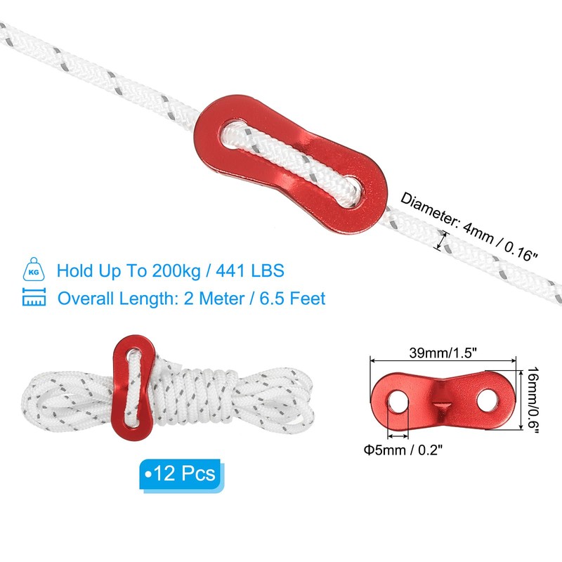 PATIKIL 4mm Tent Rope, 12 Pack 6.5ft Reflective Guyline Cord