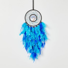 Dreamlike Double Blue Tree of Life Dream Catcher Wall Decor with Healing Crystal Stone Handmade Feather Dream Catchers Decoration Wall Hanging for Girls Bedroom Living Room Wedding Party Home Décor