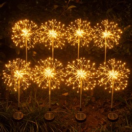 INMKALI Solar Garden Lights Outdoor Yard Decorations, 8 Pack 150Leds Pathway Lights, Fairy Firework Stake Light for Garden, Patio, Pathway, Flowerbed Gold Color