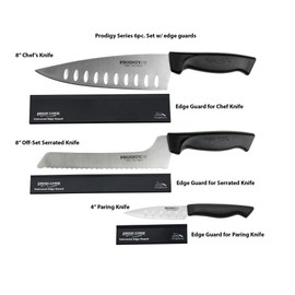 Ergo Chef Prodigy Series 6-Piece Kitchen Knife Set – High Carbon Stainless Steel Chef, Bread & Paring Knives with Blade Covers, Ergonomic Non-Slip Handles, Essential Cooking Set – Black