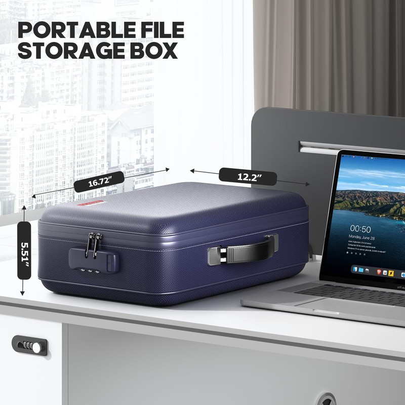 Fireproof Document Box, Hard Case Highly Flame-Resistant Fire Proof Waterproof