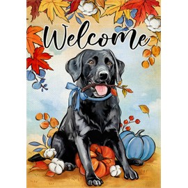 Covido Welcome Fall Black Labrador Dog Decorative Garden Flag, Autumn Pet Pumpkin Maple Leaves Yard Outside Decorations Dog Lover Gift, Thanksgiving Outdoor Small Home Decor Double Sided 12 x 18