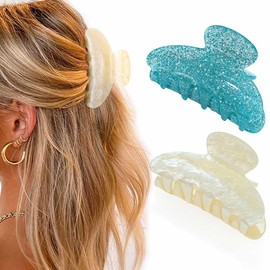 Banatra Acrylic Hair Claw Clips Medium Hair Claw Cute Clip Claws Non Slip Hair Accessories for Women and Girls (2 PCS) (Navy Blue+Beige)