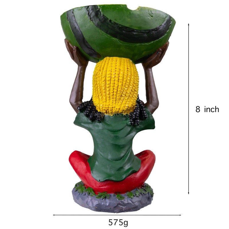 8" Medium Rasta Jamaican Man Holding Bowl Polyresin Ashtray Decoration
