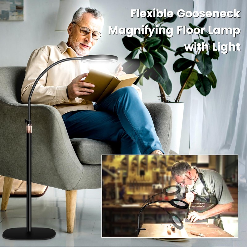 12X Magnifying Glass with Light and Stand,NUEYiO 3-Color Stepless Dimmable