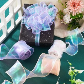 KISSITTY 3 Rolls Iridescent Organza Ribbons Purple Pink Polyester Sheer Craft Decorative Ribbons 2.36" Wide for Gift Wrapping Flower Bouquets Garlands Hair Bows Making Wedding Decorations 3 Colors