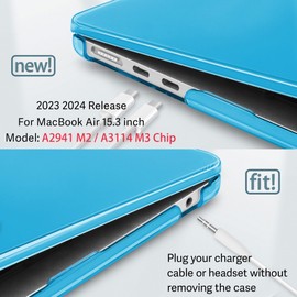 May Chen Compatible with MacBook Air 15 inch Case 2024 2023 New M3 M2 Model A3114 A2941, Protective Cover for Laptop Hard Shell with Keyboard Cover + Screen Protector - Crystal Sky Blue