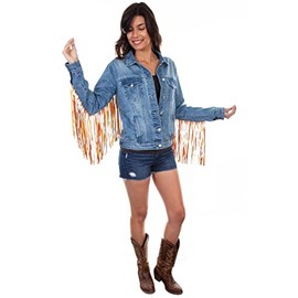 Scully Denim and Fringe Jacket Denim Blue LG