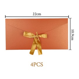 4 Pack Bronze Kraft Paper Envelopes with Ribbons, 22 * 10.9cm Invitation Envelopes for Festival and Party - Bronze