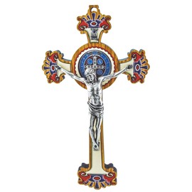 Olive Wood Saint Benedict Cross with Enameled Saint Benedict Medal | Great Catholic Gift for First Holy Communion, Confirmation, Weddings, and Housewarming