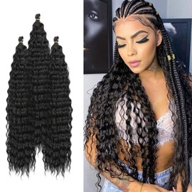 3 Packs Deep Wave Crochet Hair, 24 Inch Ocean Wave Braiding Crochet Hair, Crochet Braids Hair, Boho Braids Human Hair, Crochet Synthetic Braids Hair Extension for Women