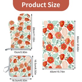 Pioneer Woman Kitchen Stuff-Floral Plant Oven Mitts,Pot Holders and Hand Towels,Pioneer Woman Kitchen Accessories for Cooking Baking Grilling,Gifts for Women(Set of 3)