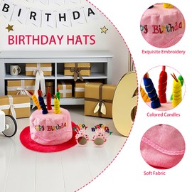Seuqhck 2 Pack Plush Birthday Hat, Unisex Adult Size Party Hats Accessories with 2 Pcs Sweet Cream Glasses for Birthday Party, Blue and Pink