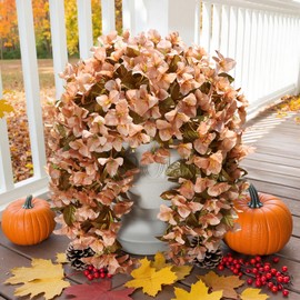 Bougainvillea Artificial Flowers Plants for Outdoor Outside Fall Autumn Decoration, 2 pcs Faux Silk Long Trailing Vines UV Resistant Look Real Brown Fake Flowers for Front Door Porch Planter Urn Patio