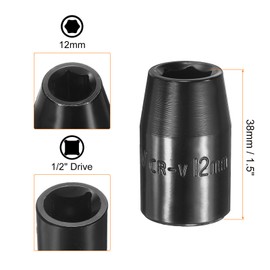 HARFINGTON 2pcs 6 Point Impact Socket 12mm Shallow Metric Hex Socket 1/2" Square Drive Electrophoretic Coating CR-V Steel for Industrial Grade Spindle Axle Nut Socket, Black
