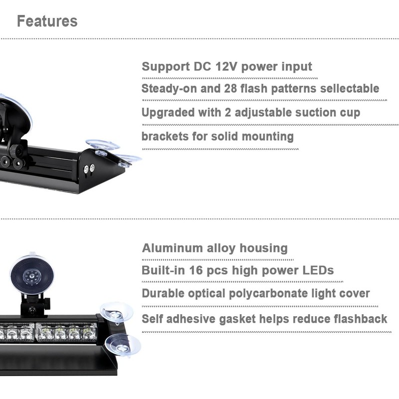 WOWTOU Aluminum Housing Amber White LED Emergency Strobe Dash Light