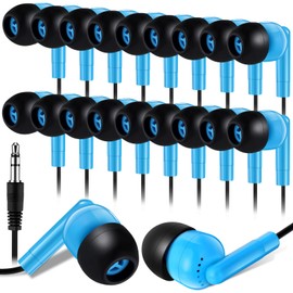 Kanayu 100 Pack Wired Earbuds Bulk Earbuds for Classroom Ear Headphones Wired Basic Student Earbuds No Microphone with 3.5 MM Jack for Kids Schools Libraries Laptop, Individually Bagged (Blue)