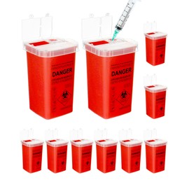 QWORK 1 Quart Sharps Disposal Container - Puncture-Resistant, Leak-Proof, Red Hard Plastic, Pack of 10, Ideal for Medical and Professional Settings