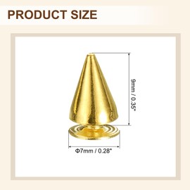 sourcing map 50 Sets Spikes and Studs, 7 x 9mm Cone Spikes Screw Back Studs Rivets, Cone Punk Spikes Rivet for Clothing Belts Bags DIY Leather Crafts, Gold