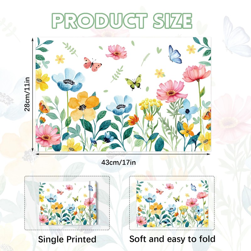 30 Pack Floral Placemats Set Butterfly Flower Disposable Paper Placemats
