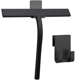 Kincmax All-Purpose Shower Squeegee - Stainless Steel Silicone Bath Squeegee - Window Shower Door Squeegee for Shower Glass Doors with Hook - Bathroom Shower Kitchen - Medium Black