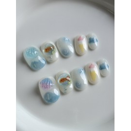 [Summer Scent Solsol] Goldfish Tank Handmade Nail Tips Summer Nails Sea Scent - Mini Square / [여름향기솔솔] 금붕어어항 수제네일팁 여름네일 바다향기 - 미니스퀘어