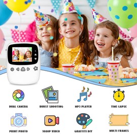 OKA Children's Camera, Instant Camera, Double Lens, Children's Camera with Photos Prints, 1080P 2.4 Inch Digital Camera, Children's Camera with Thermal Paper, Meaningful Gifts for Girls and Boys 3-12