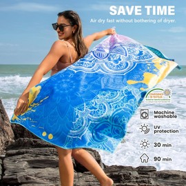 2 Pack Microfiber Beach Towel Quick Drying, Extra Large 71" x 35" Sand Free Lightweight Thin Towels for Travel Swimming Yoga Camping Picnic Vacation Beach Accessories Gift Sea Turtle & Seahorse