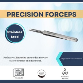 Multifunction Micro Forceps 4.75" Stainless Steel Lab Tweezers High Precision For Detailed Work & General Purpose with Fine Straight & Curved Points (JF-5-90)