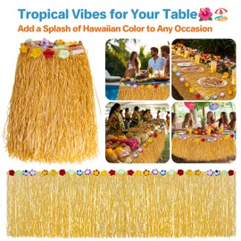 RAINFLOW Table Grass Skirts - Hawaiian Tropical Party Decorations Desk Skirt Table Decorations For Party Plastic Fringe Grass Table Skirt For Jungle Theme Hawaiian Grass Skirt Waterproof 9FT x 29"